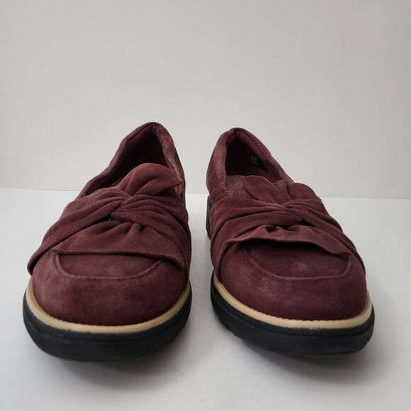 CLARKS Sharon Dasher Womens 10 Burgundy Suede Comfort Shoes Slip On Loafers - Picture 3 of 10